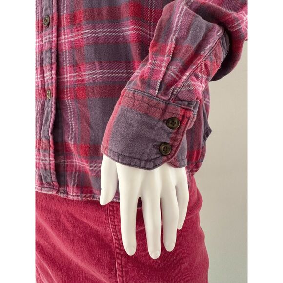 American Eagle Plaid Pink Purple White Flannel Button Down Shirt Y2k Style Top S - Picture 4 of 6